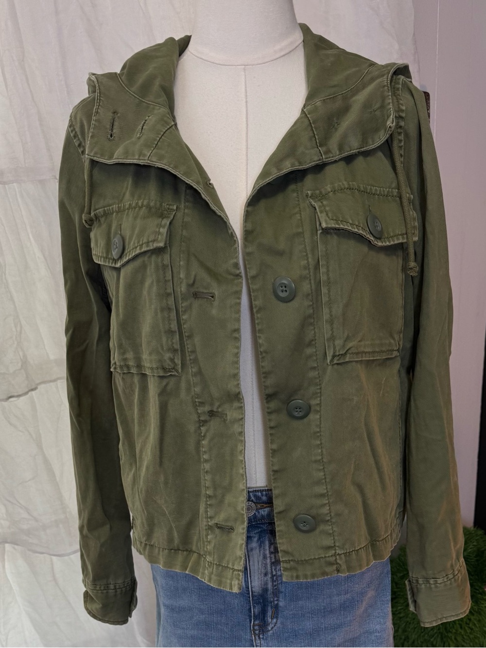 Madewell Olive Green Hooded Utility Military Jacket 100% Cotton - Picture 2 of 16